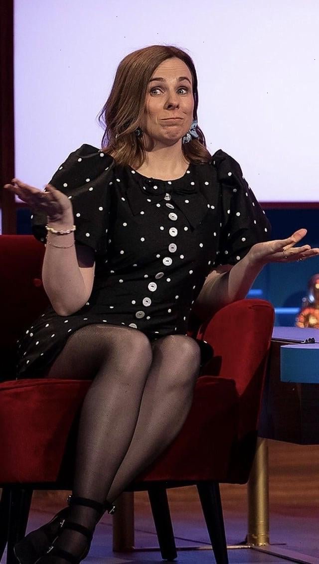 Cariad Lloyd in sheer black pantyhose