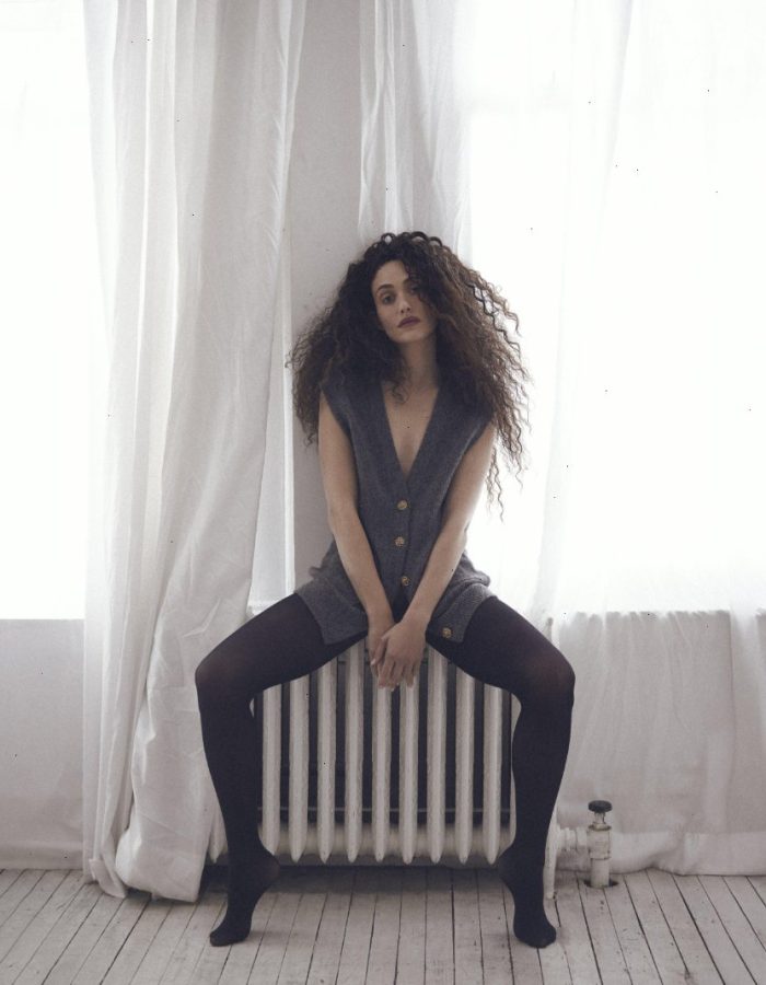 Emmy Rossum in opaque black tights