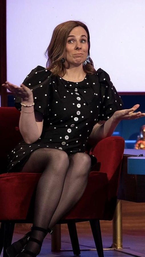 Cariad Lloyd in sheer black pantyhose