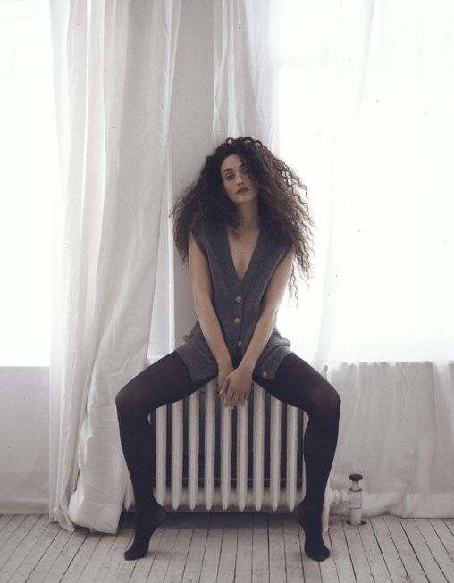 Emmy Rossum in opaque black tights
